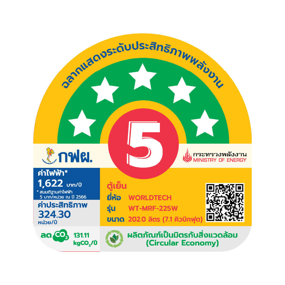 ตู้เย็น 2 ประตู WORLDTECH รุ่น WT-MRF-225W_SIL ขนาด 7.1 คิว ความจุ 202 ลิตร สีเงิน_7